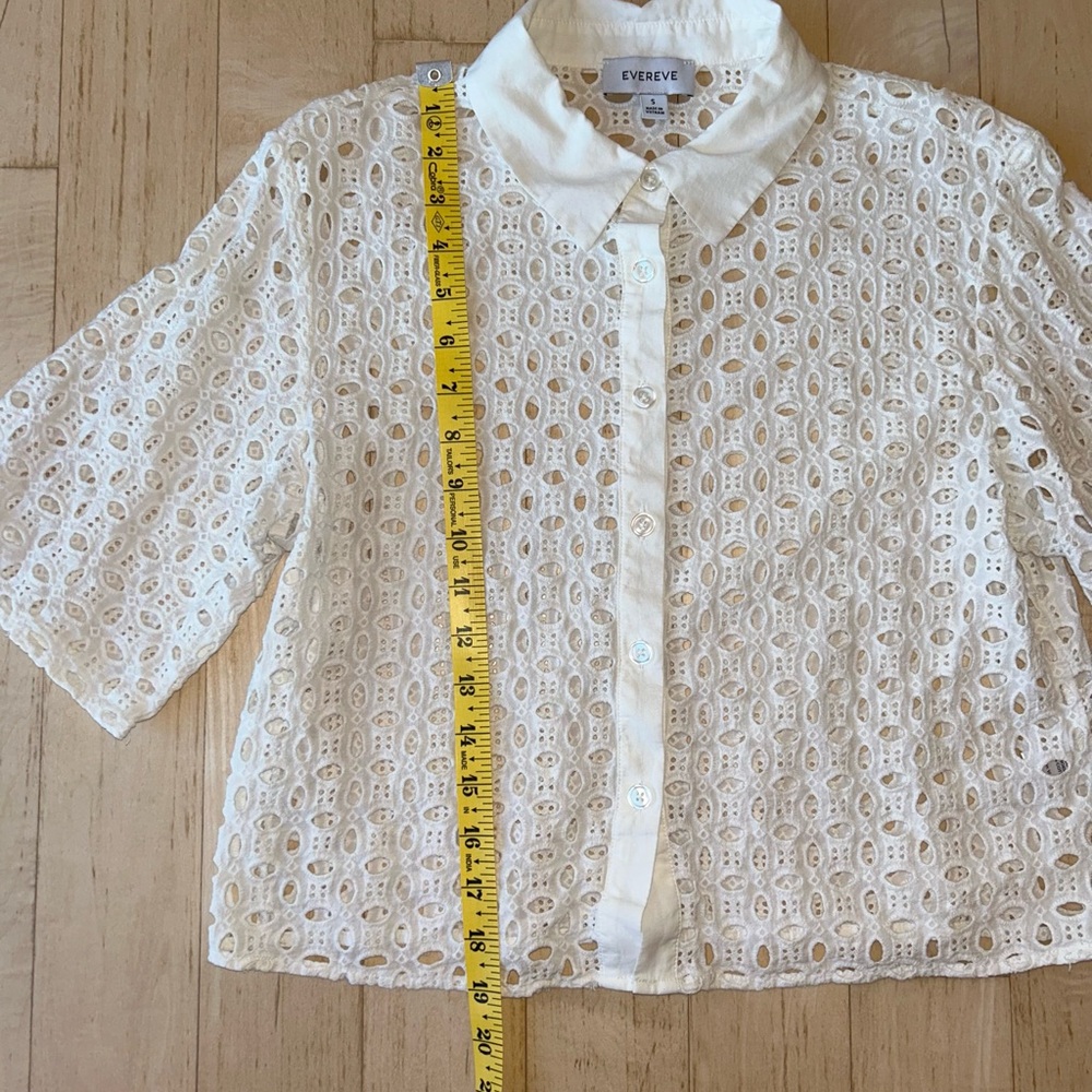 Evereve Women’s Willow Cutwork White Eyelet 100% Cotton Shirt Size Small - Picture 10 of 15
